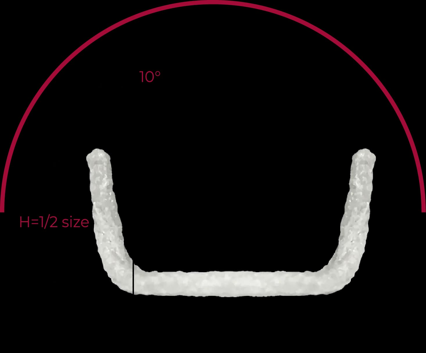 3D render of HAART 200 device showing subcommissural post geometry with 10-degree angulation and device height equal to half the annular size